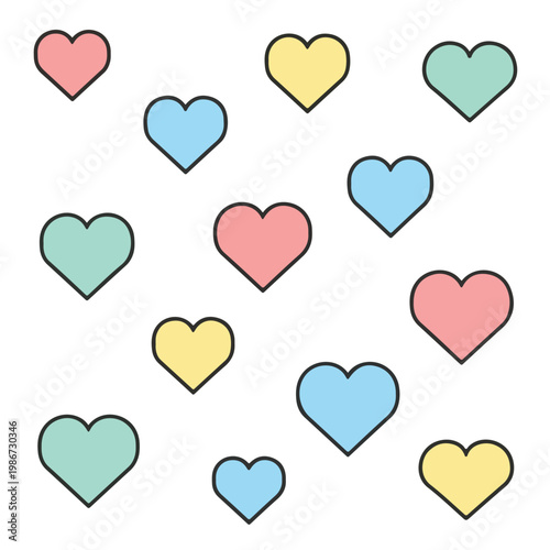 A colorful pattern of 13 hearts