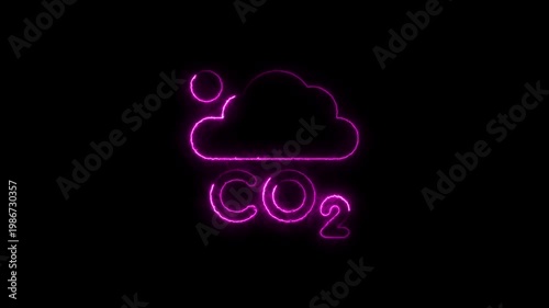 Stylized pink neon animation of a cloud with c o2 emission emphasizing environmental pollution, climate change, and ecological