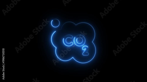 Neon blue c o2 gas cloud animation with molecular structure for science and technology themes educational environmental awareness