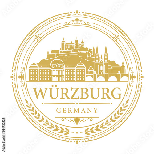 Elegant gold Wurzburg Germany city skyline emblem isolated on white background vector illustration