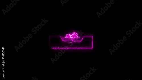 Futuristic glowing neon purple rectangular frame with abstract shape symbols 4 k neon lighting effect for modern technology