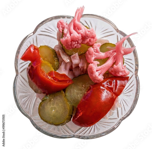 Fresh healthy salads with grilled chicken, avocado, and vegetables isolated on transparent background, top view
