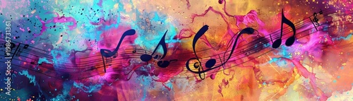 Art piece illustrating the connection between music and emotions, using abstract shapes and vibrant colors to depict the impact of melodies on the human soul