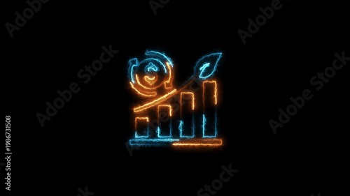 Creative artistic business of an astronaut painting on a neon sign bar chart business creative