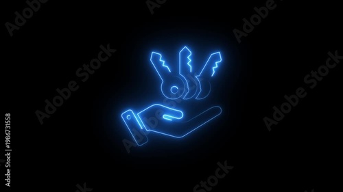 Futuristic blue neon hand with abstract energy orb and digital sparks futuristic hand