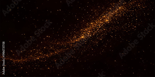 Abstract Celestial Sparkle: Glimmering golden particles dance across a vast, dark canvas, evoking the mystery and beauty of the cosmos. A mesmerizing abstract. for Website. Background, Branding