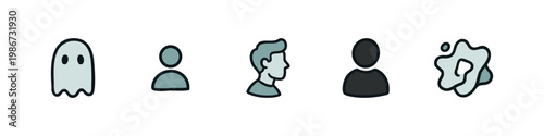 Miscellaneous icons collection featuring a ghost, user avatar, profile head, generic icon and liquid splash.