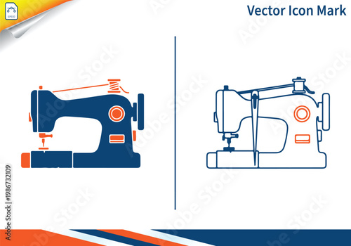 Industrial sewing machine icon for clothing manufacturing.