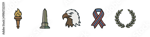 National Symbols and Memorial Icons Featuring Torch Eagle Head and Wreath