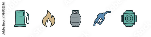 Gas Station and Fuel Icons Including Gas Pump Propane Tank and Nozzle