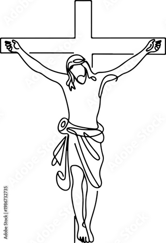 Jesus Christ Crucifixion Line Art Icon, Religious Symbol of Sacrifice and Redemption, Christian Faith Symbol