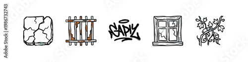 Urban Decay and Abandoned City Element Icons