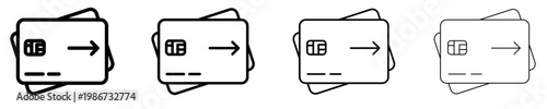 Set of linear bank card icons with different stroke weights. Minimalist symbols of contactless payment, finance, and online transactions. Vector illustration.