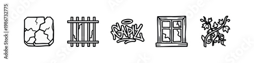 Outline Icons of Urban Decay and Ruined Elements