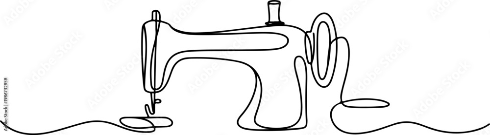 Fototapeta premium Minimalist continuous line drawing of a sewing machine, representing creativity, tailoring, and handmade crafts in a simple style