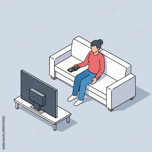 Young man sitting on couch watching TV.