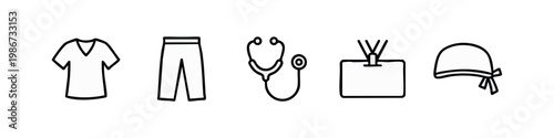 Medical Uniform and Professional Healthcare Line Icon Set