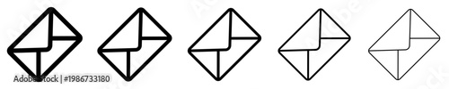 Set of linear closed mail envelope icons with different stroke weights. Minimalist symbols of email, message, correspondence, and incoming mail. Vector illustration.