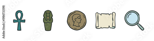 Ancient Egypt and Historical Archaeology Hand Drawn Icon Set