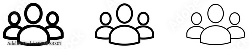 Set of linear icons of a group of people or a team. Minimalist symbols of community, users, staff, and social interaction. Vector illustration.