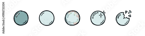Set of Hand Drawn Soap Bubbles and Glass Spheres Icons