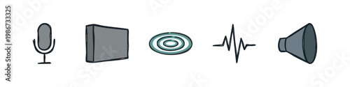 Professional Audio Equipment and Sound Wave Frequency Icons