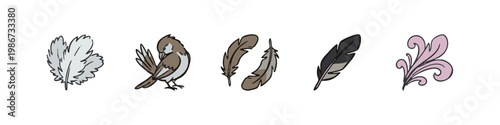 Sparrow and Various Bird Feather Icons Collection