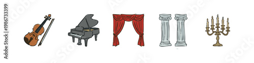 Classical Music and Theater Performance Icons with Piano and Violin