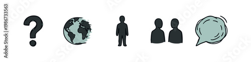 Social and Communication Icons: Question Mark, Globe, Person, People, Speech Bubble