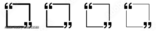 Set of linear quote frame icons with different stroke weights. Minimalist templates for testimonials and text blocks. Vector illustration.