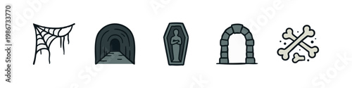 Haunted Mansion Icons: Spiderweb, Tunnel, Mummy, Archway, Bones