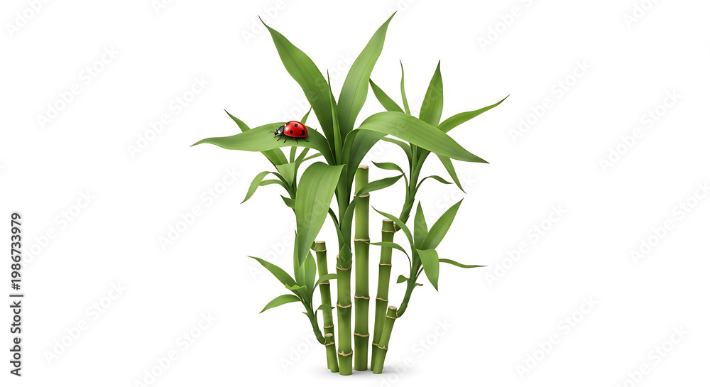 Fototapeta premium Bamboo plant with ladybug isolated botanical asset