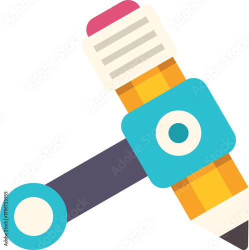 Stylized pencil and hammer combination showing creativity and constructive work