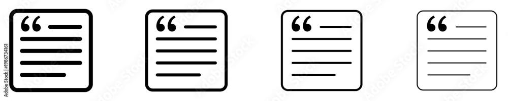 Obraz premium Set of quote text block icons with different stroke weights. Minimalist templates for testimonials, articles, and user interfaces. Vector illustration.