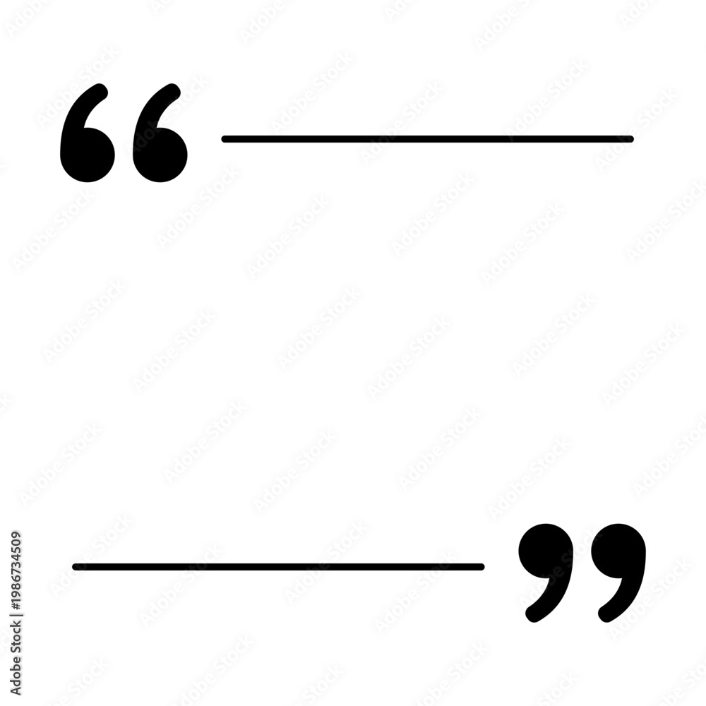 Obraz premium Minimalist linear quote frame consisting of two horizontal lines and filled marks. Concise template for testimonials, statuses, and short statements. Vector illustration.