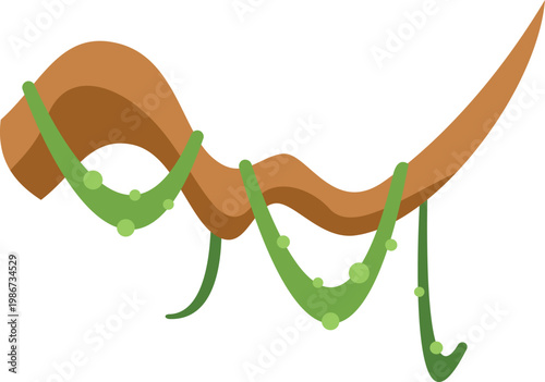 Green vine with leaves hanging from a long wooden branch