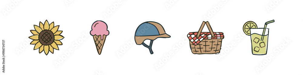 Obraz premium Doodle icons for summer and leisure activities.