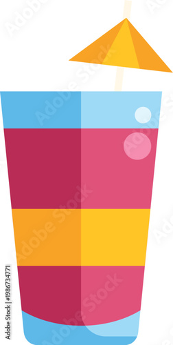 Layered beverage in a glass with a decorative umbrella ideal for summer fun