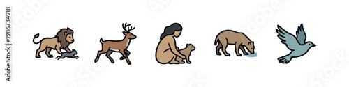 Animal kingdom icons, depicting various species and interactions