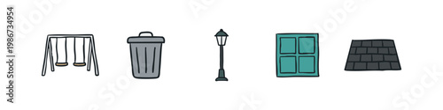 Playground, Trash Can, Lamp Post, Door, and Roof Icons