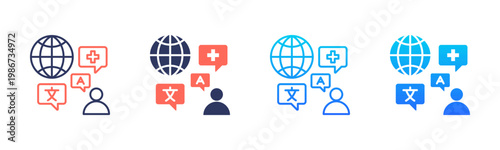 Multilingual Care icon set multiple style collection