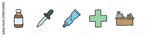 Pharmacy Supplies and Cash Register Icons
