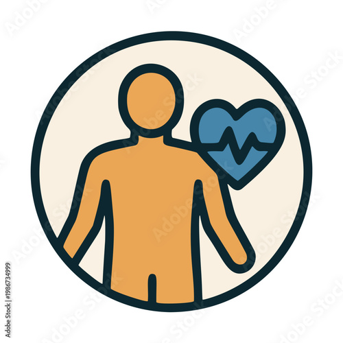 Line Art Medical Healthcare Human Anatomy With Heartbeat Circle Icon