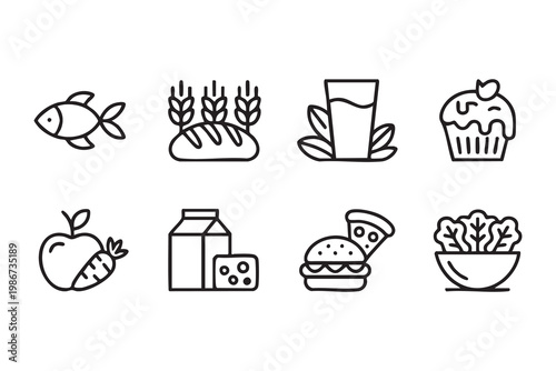 Healthy And Unhealthy Diet Outline Icons For Menu And Lifestyle Design