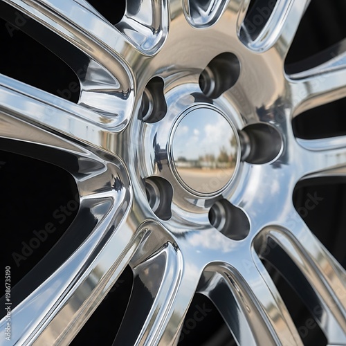 Close-up of a shiny car wheel.