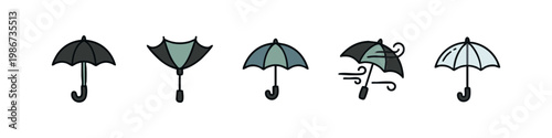 Various cartoon umbrella icons in different positions