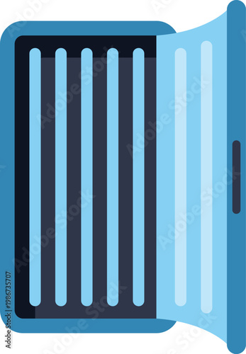 Tanning bed solarium with open lid, stylized flat vector illustration