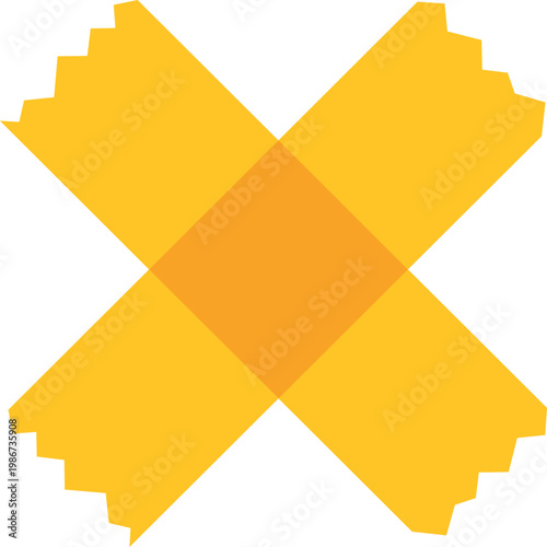 Yellow adhesive tape strips creating an x mark on a white background