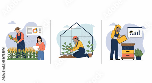 Agri farm work corn crop seed soil food bee data land tool sun bio set