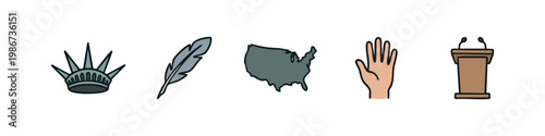 Cute cartoon icons for American symbols and civic engagement